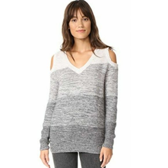 Rebecca Minkoff Page V Neck Cold Shoulder Knit Sweater, Grey Ombré, Size XS - Picture 1 of 9